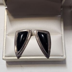 Vintage Southwest Sterling Silver & Black Onyx Gemstone Post Earrings